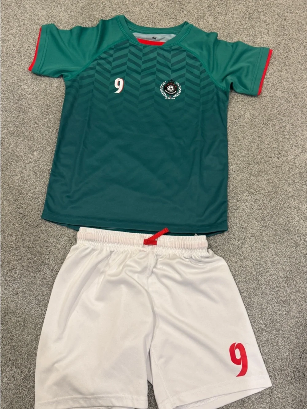 Mexico Soccer Jersey & White Shorts Set with Red Accents